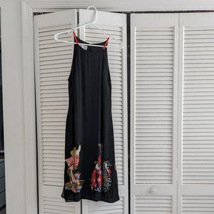 black high neck dress with print